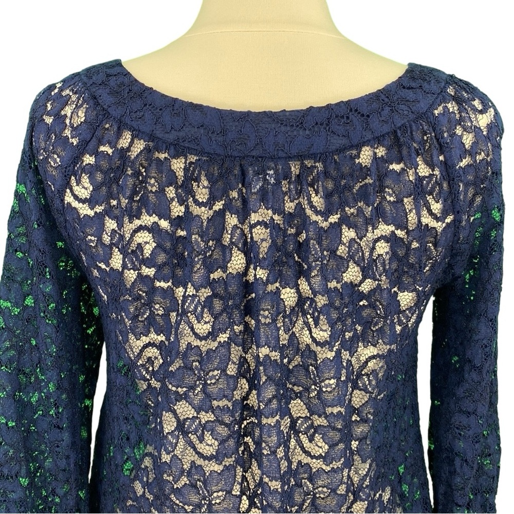 Diane Von Furstenberg DVF Elisabetta Navy Blue Sheer Floral Lace Dressy Blouse - Picture 8 of 16
